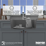 Karran 25" Drop In/Topmount Quartz Composite Kitchen Sink with Accessories, Grey, QT-820-GR-PK1