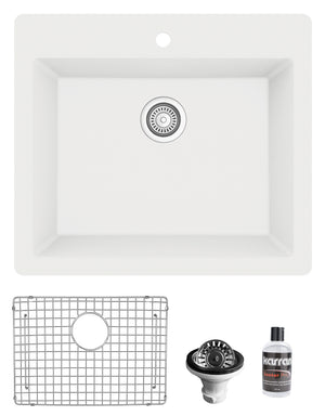 Alternate Image for Karran 25" Drop In/Topmount Quartz Composite Kitchen Sink with Accessories, White, QT-820-WH-PK1