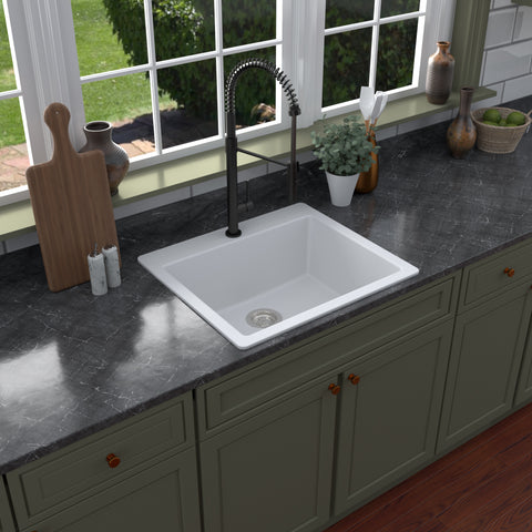 Karran 25" Drop In/Topmount Quartz Composite Kitchen Sink, White, QT-820-WH