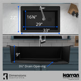 Karran 33" Drop In/Topmount Quartz Composite Kitchen Sink with Stainless Steel Faucet and Accessories, Black, QT670BL220SS