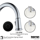 Karran 33" Drop In/Topmount Quartz Composite Kitchen Sink with Stainless Steel Faucet and Accessories, 50/50 Double Bowl, Black, QT710BLKKF330SS