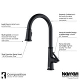 Karran 33" Drop In/Topmount Quartz Composite Kitchen Sink with Matte Black Faucet and Accessories, 50/50 Double Bowl, Grey, QT710GRKKF330MB