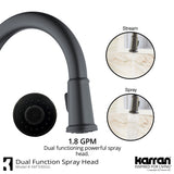 Karran 33" Drop In/Topmount Quartz Composite Kitchen Sink with Gunmetal Grey Faucet and Accessories, 50/50 Double Bowl, White, QT710WHKKF330GG