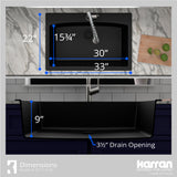 Karran 33" Drop In/Topmount Quartz Composite Kitchen Sink with Stainless Steel Faucet and Accessories, Black, QT712BL210SS