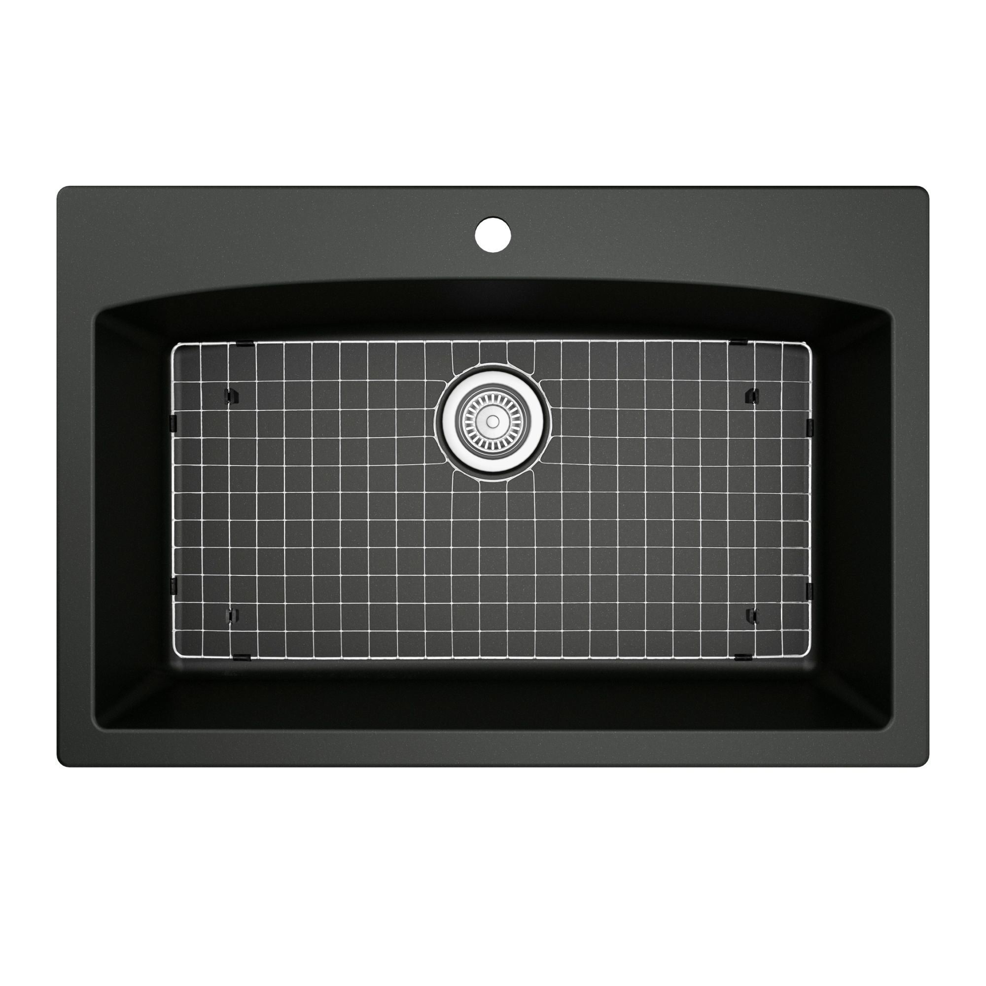 Karran 33" Drop In/Topmount Quartz Composite Kitchen Sink with Stainless Steel Faucet and Accessories, Black, QT712BL220SS