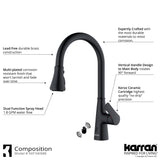 Karran 33" Drop In/Topmount Quartz Composite Kitchen Sink with Matte Black Faucet and Accessories, 50/50 Double Bowl, Grey, QT810GRKKF340MB