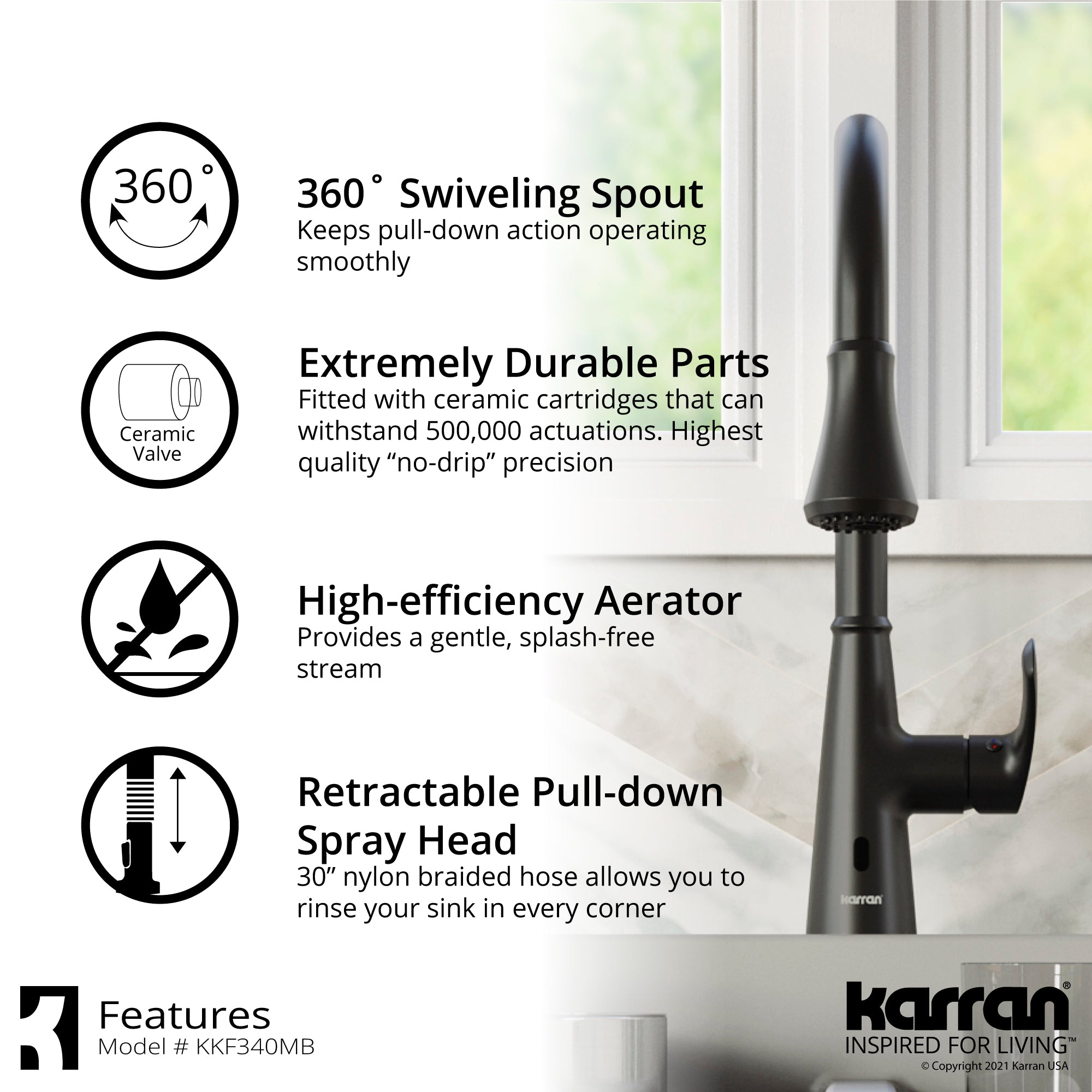Karran 33" Drop In/Topmount Quartz Composite Kitchen Sink with Matte Black Faucet and Accessories, 50/50 Double Bowl, Grey, QT810GRKKF340MB