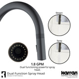 Karran 33" Drop In/Topmount Quartz Composite Kitchen Sink with Gunmetal Grey Faucet and Accessories, Black, QT812BLKKF350GG