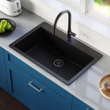 Karran 33" Drop In/Topmount Quartz Composite Kitchen Sink with Matte Black Faucet and Accessories, QT812BLKKF350MB