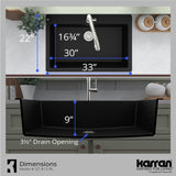 Karran 33" Drop In/Topmount Quartz Composite Kitchen Sink with Matte Black Faucet and Accessories, QT812BLKKF350MB