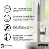 Karran 33" Drop In/Topmount Quartz Composite Kitchen Sink with Stainless Steel Faucet and Accessories, Grey, QT812GRKKF350SS