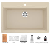 Karran 33" Drop In/Topmount Quartz Composite Workstation Kitchen Sink with Accessories, Bisque, QTWS-875-BI
