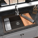 Karran 33" Drop In/Topmount Quartz Composite Workstation Kitchen Sink with Accessories, Brown, QTWS-875-BR