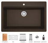 Karran 33" Drop In/Topmount Quartz Composite Workstation Kitchen Sink with Accessories, Brown, QTWS-875-BR