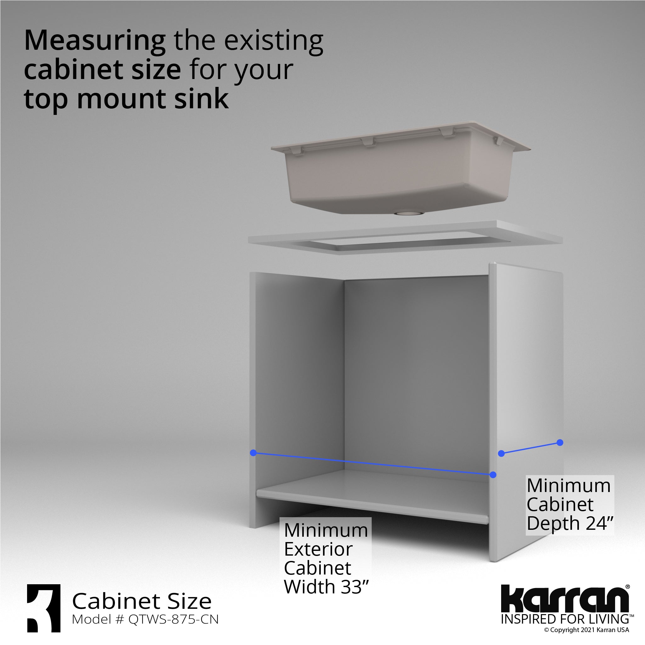 Karran 33" Drop In/Topmount Quartz Composite Workstation Kitchen Sink with Accessories, Concrete, QTWS-875-CN