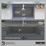 Karran 33" Drop In/Topmount Quartz Composite Workstation Kitchen Sink with Accessories, Grey, QTWS-875-GR