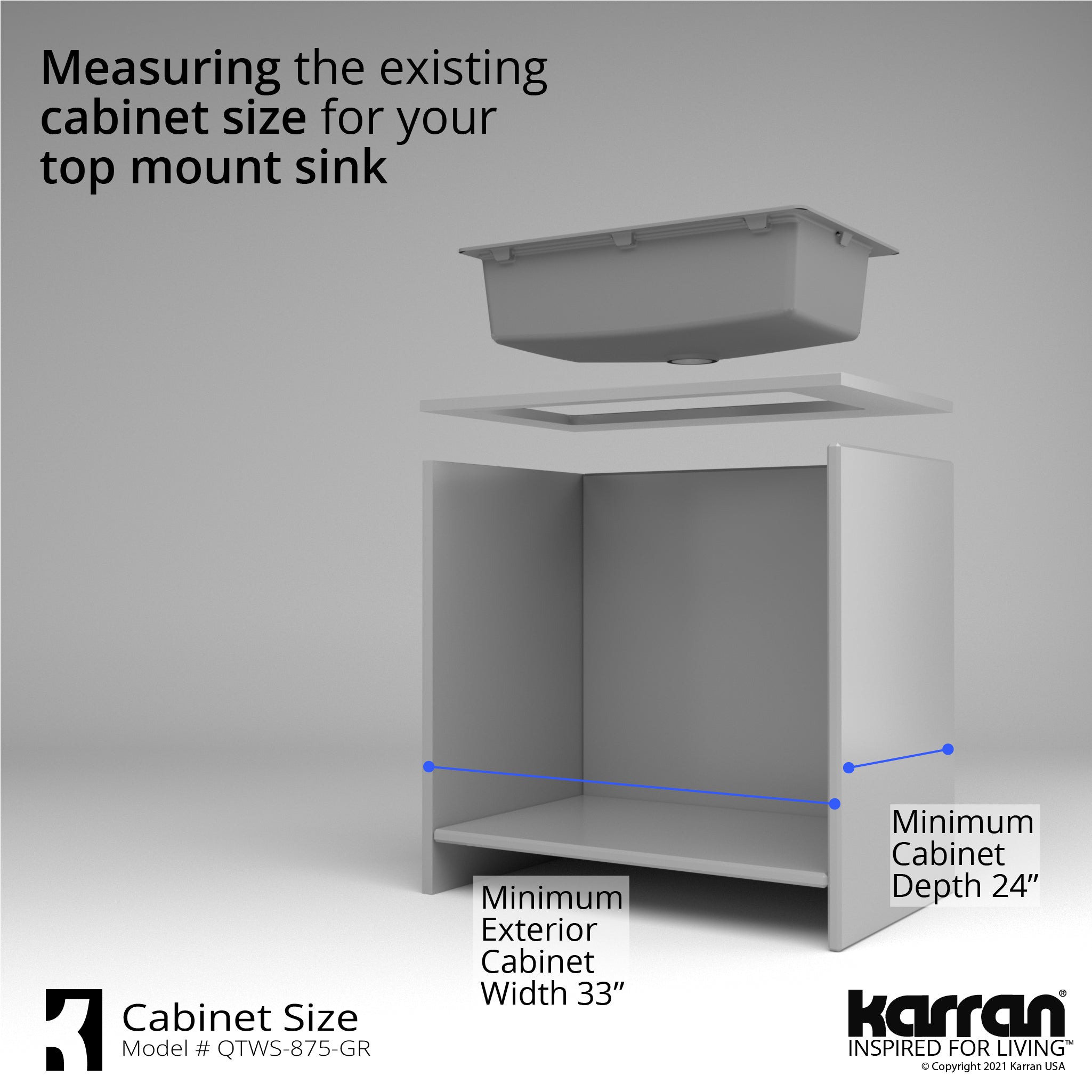 Karran 33" Drop In/Topmount Quartz Composite Workstation Kitchen Sink with Accessories, Grey, QTWS-875-GR