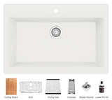 Karran 33" Drop In/Topmount Quartz Composite Workstation Kitchen Sink with Accessories, White, QTWS-875-WH