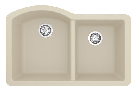 Karran 32" Undermount Quartz Composite Kitchen Sink, 60/40 Double Bowl, Bisque, QU-610-BI