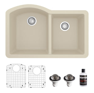 Alternate Image for Karran 32" Undermount Quartz Composite Kitchen Sink, 60/40 Double Bowl, Bisque, QU-610-BI-PK1