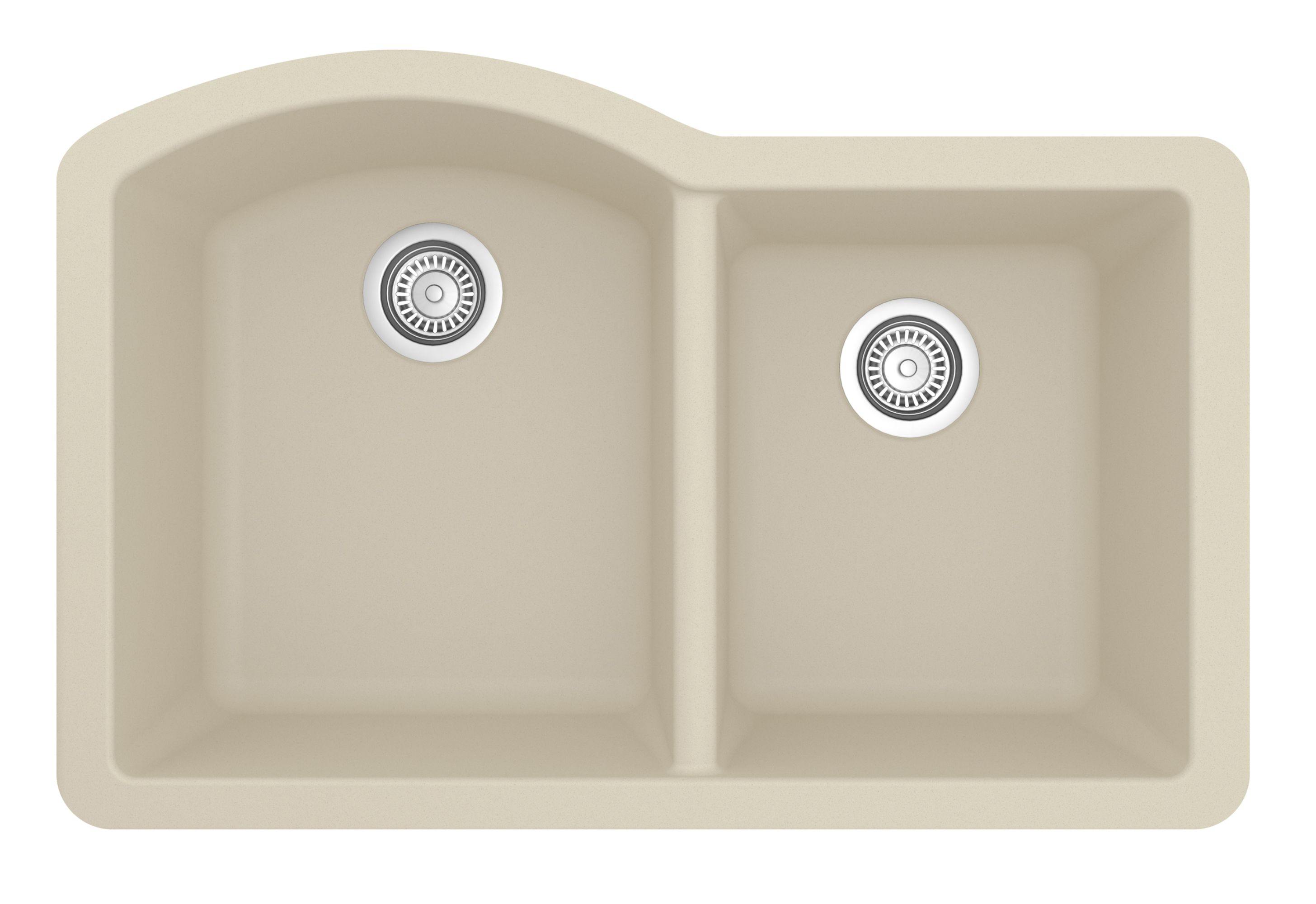 Karran 32" Undermount Quartz Composite Kitchen Sink, 60/40 Double Bowl, Bisque, QU-610-BI-PK1