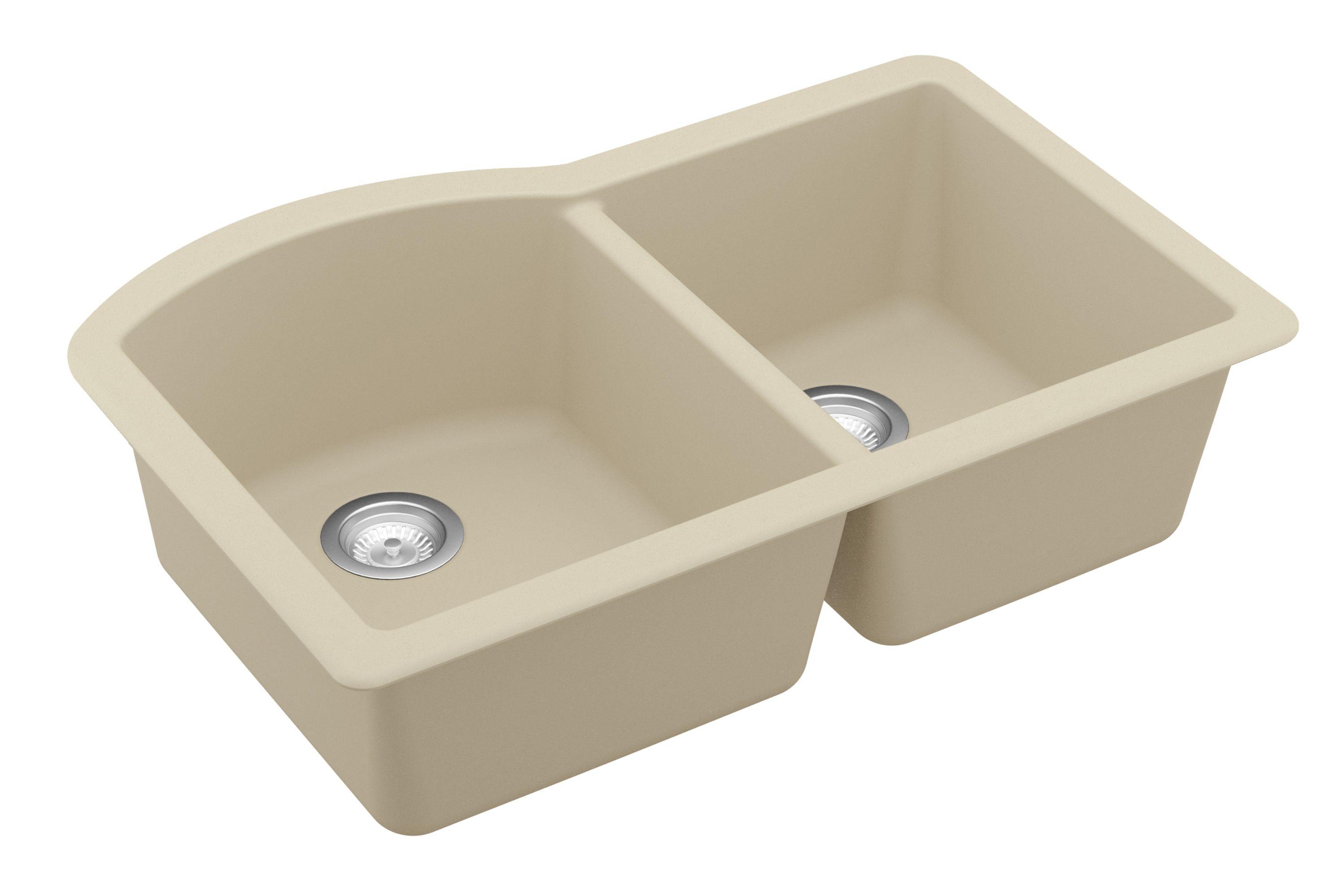 Karran 32" Undermount Quartz Composite Kitchen Sink, 60/40 Double Bowl, Bisque, QU-610-BI-PK1