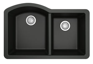 Alternate Image for Karran 32" Undermount Quartz Composite Kitchen Sink, 60/40 Double Bowl, Black, QU-610-BL
