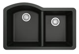 Karran 32" Undermount Quartz Composite Kitchen Sink, 60/40 Double Bowl, Black, QU-610-BL