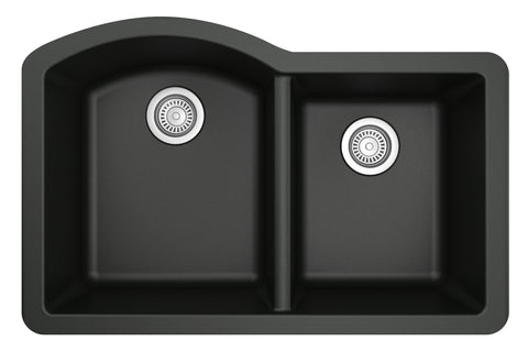 Karran 32" Undermount Quarz Composite Kitchen Sink, 60/40 Double Bowl, Black, QU-610-BL