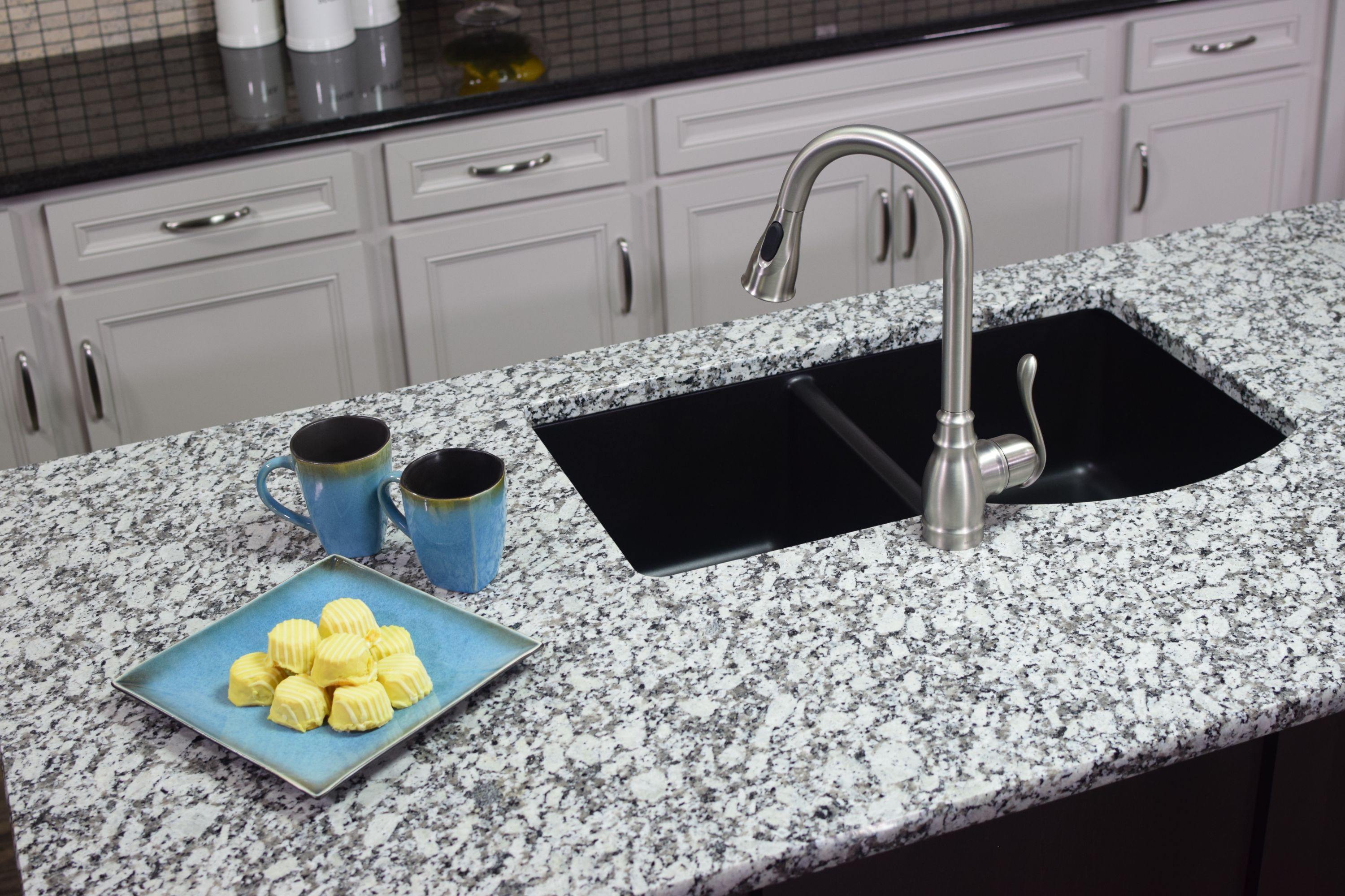Karran 32" Undermount Quartz Composite Kitchen Sink, 60/40 Double Bowl, Black, QU-610-BL-PK1
