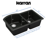 Karran 32" Undermount Quartz Composite Kitchen Sink, 60/40 Double Bowl, Black, QU-610-BL-PK1