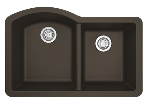 Karran 32" Undermount Quarz Composite Kitchen Sink, 60/40 Double Bowl, Brown, QU-610-BR