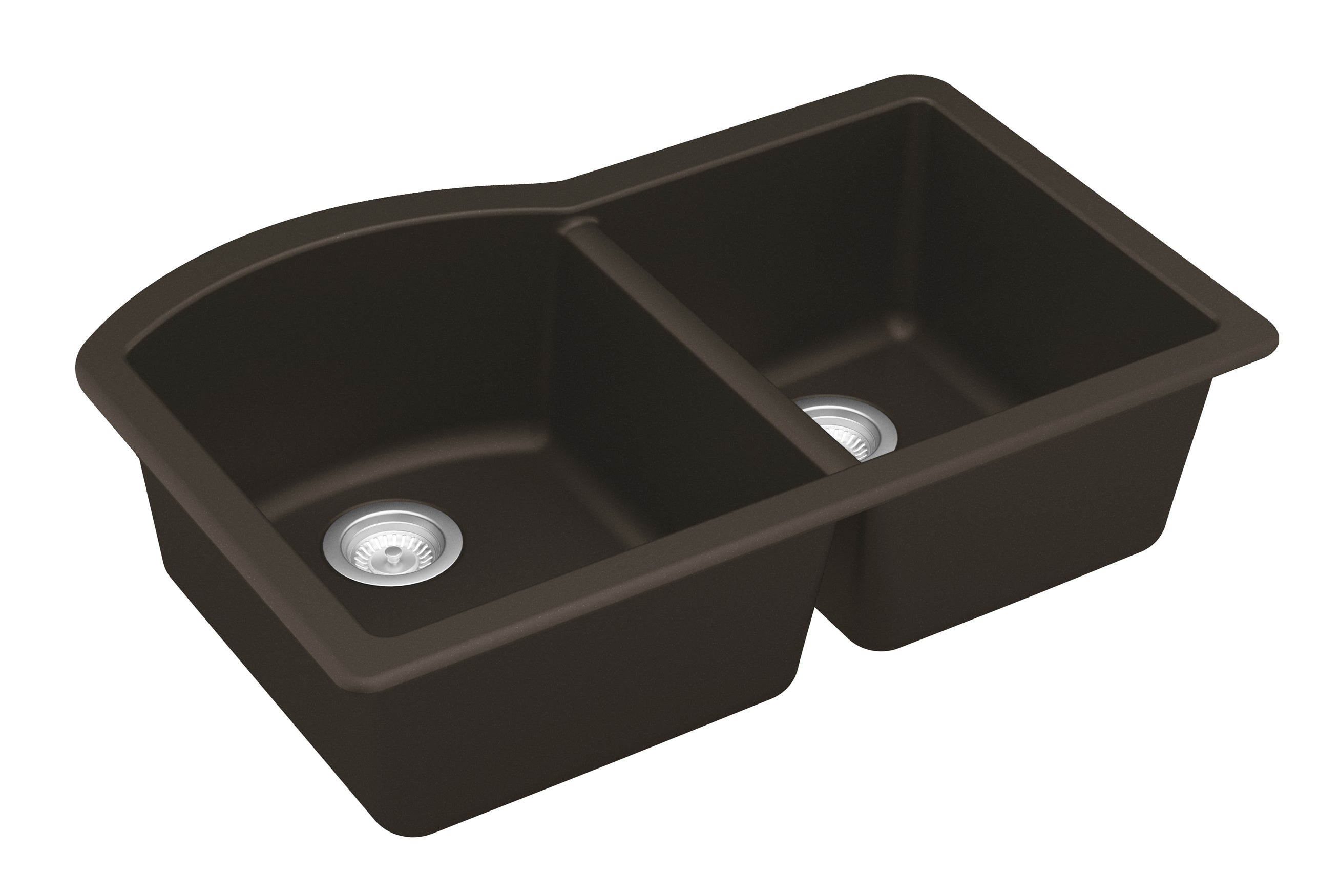 Karran 32" Undermount Quartz Composite Kitchen Sink, 60/40 Double Bowl, Brown, QU-610-BR