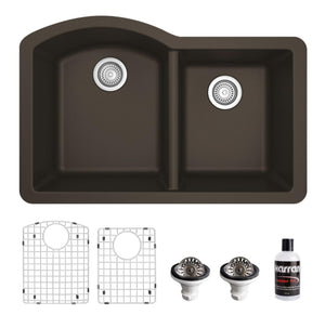 Alternate Image for Karran 32" Undermount Quartz Composite Kitchen Sink, 60/40 Double Bowl, Brown, QU-610-BR-PK1
