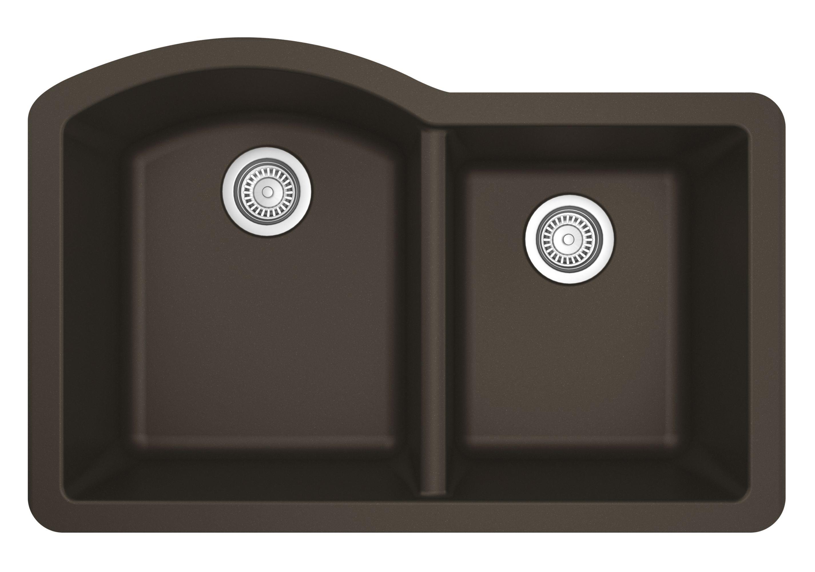 Karran 32" Undermount Quartz Composite Kitchen Sink, 60/40 Double Bowl, Brown, QU-610-BR-PK1