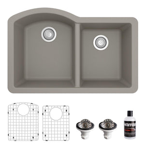 Alternate Image for Karran 32" Undermount Quartz Composite Kitchen Sink, 60/40 Double Bowl, Concrete, QU-610-CN-PK1