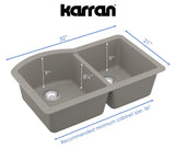 Karran 32" Undermount Quartz Composite Kitchen Sink, 60/40 Double Bowl, Concrete, QU-610-CN-PK1