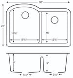 Karran 32" Undermount Quartz Composite Kitchen Sink, 60/40 Double Bowl, Bisque, QU-610-BI-PK1