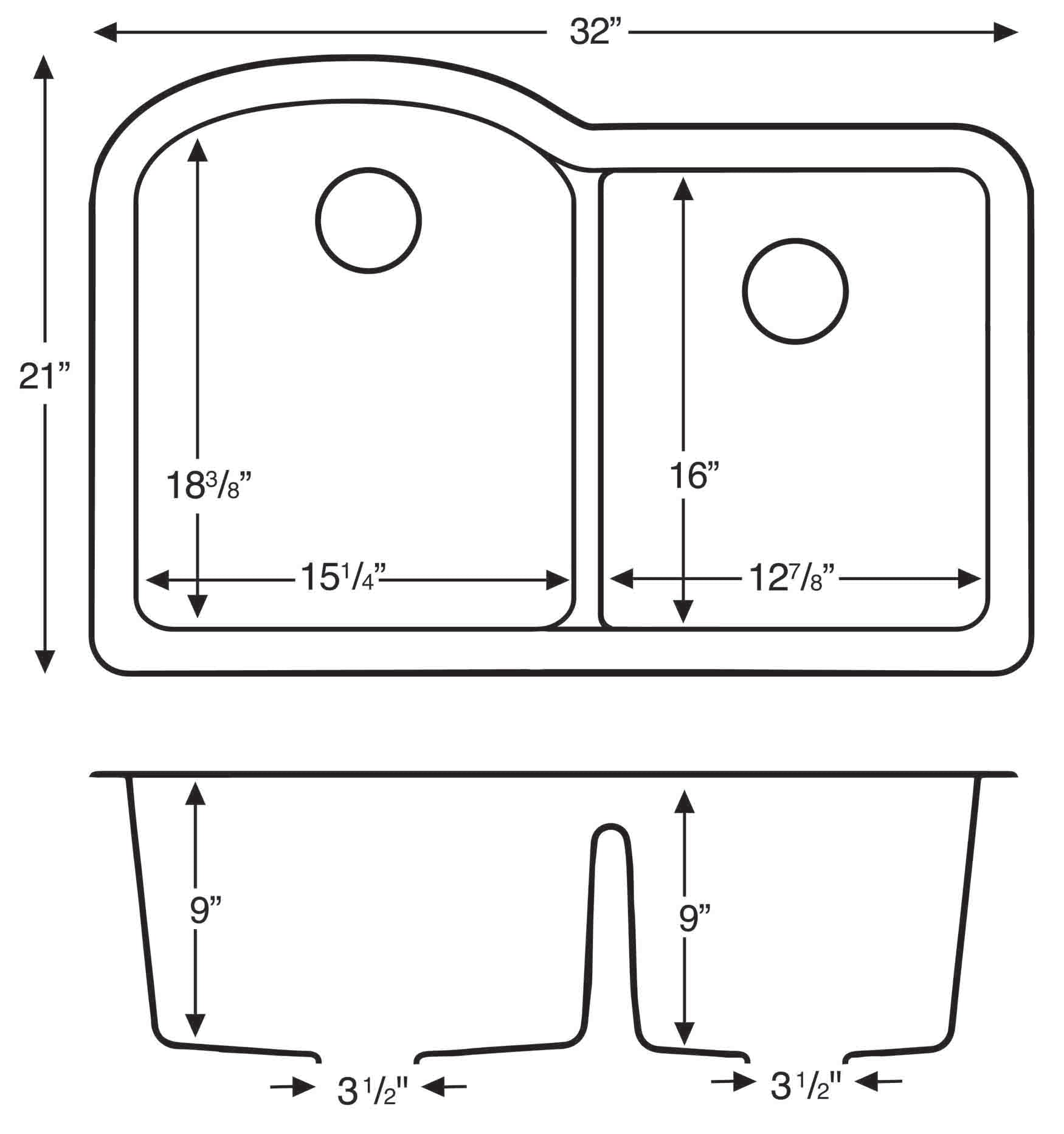 Karran 32" Undermount Quartz Composite Kitchen Sink, 60/40 Double Bowl, White, QU-610-WH