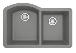 Alternate Image for Karran 32" Undermount Quartz Composite Kitchen Sink, 60/40 Double Bowl, Grey, QU-610-GR