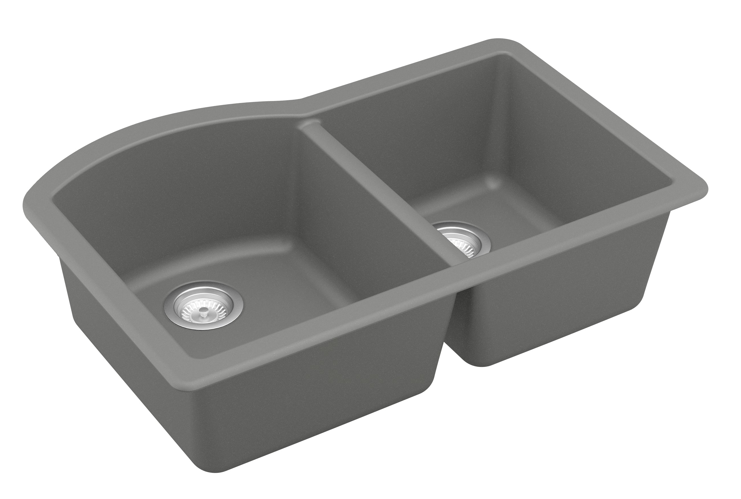 Karran 32" Undermount Quartz Composite Kitchen Sink, 60/40 Double Bowl, Grey, QU-610-GR