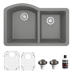 Alternate Image for Karran 32" Undermount Quartz Composite Kitchen Sink, 60/40 Double Bowl, Grey, QU-610-GR-PK1