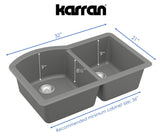 Karran 32" Undermount Quartz Composite Kitchen Sink, 60/40 Double Bowl, Grey, QU-610-GR-PK1 - The Sink Boutique