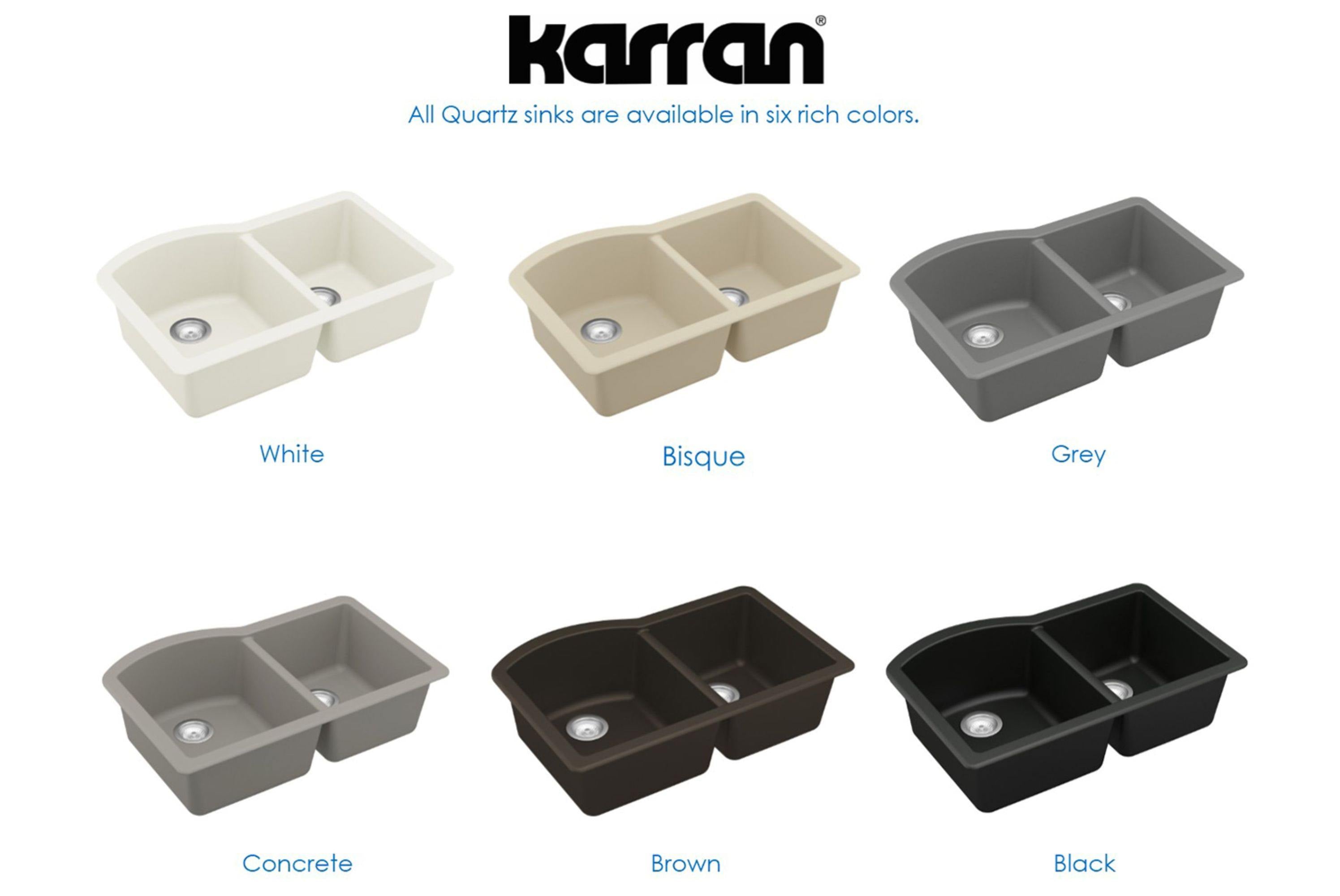 Karran 32" Undermount Quartz Composite Kitchen Sink, 60/40 Double Bowl, Concrete, QU-610-CN-PK1