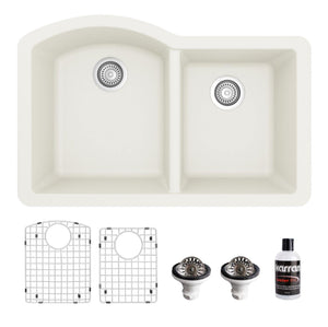 Alternate Image for Karran 32" Undermount Quartz Composite Kitchen Sink, 60/40 Double Bowl, White, QU-610-WH-PK1