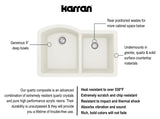 Karran 32" Undermount Quartz Composite Kitchen Sink, 60/40 Double Bowl, White, QU-610-WH-PK1