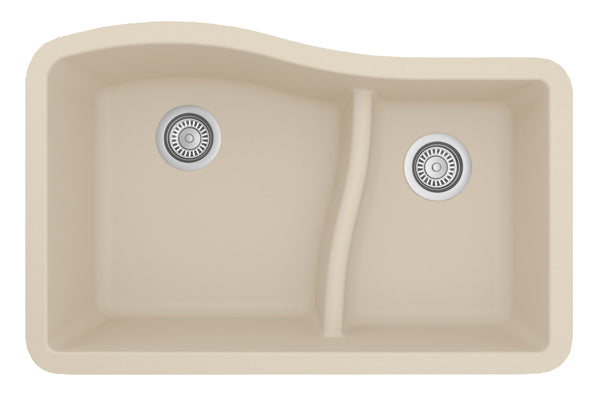 Karran 32" Undermount Quartz Composite Kitchen Sink, 60/40 Double Bowl, Bisque, QU-630-BI