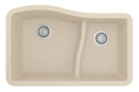 Karran 32" Undermount Quarz Composite Kitchen Sink, 60/40 Double Bowl, Bisque, QU-630-BI