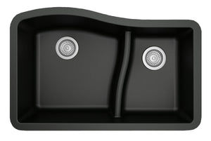 Alternate Image for Karran 32" Undermount Quartz Composite Kitchen Sink, 60/40 Double Bowl, Black, QU-630-BL