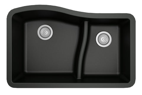 Karran 32" Undermount Quarz Composite Kitchen Sink, 60/40 Double Bowl, Black, QU-630-BL